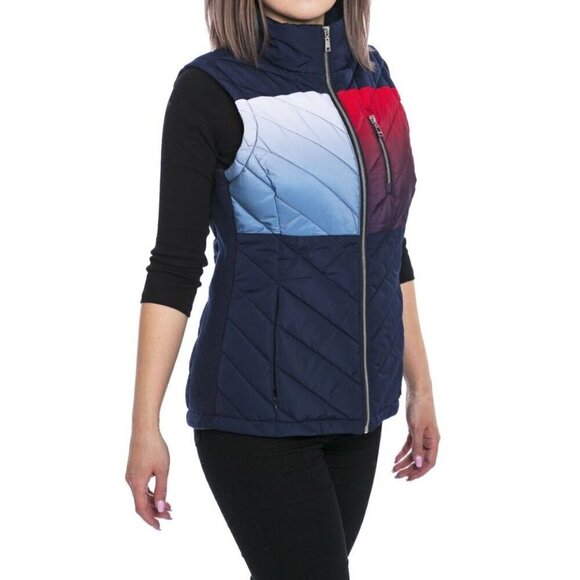 Tommy Hilfiger Puffer Vest M Ombré Quilted Outdoors Zip Pockets Ski Packable - Picture 1 of 11